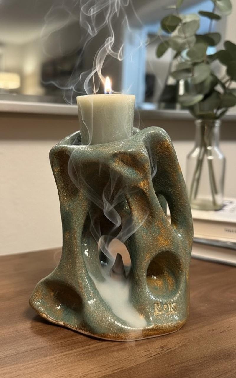 Handmade Ceramic Candle & Incense Holder | Modern Rustic Home Decor | Unique Pottery Gift