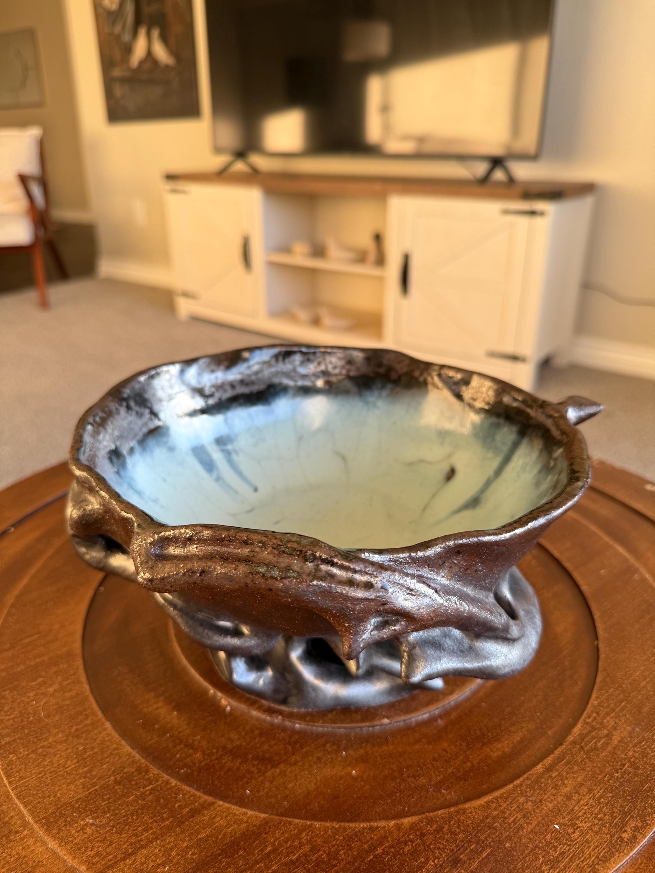 Handmade Organic Ceramic Fruit Bowl / Sculptural Centerpiece / One of a Kind Pottery Bowl