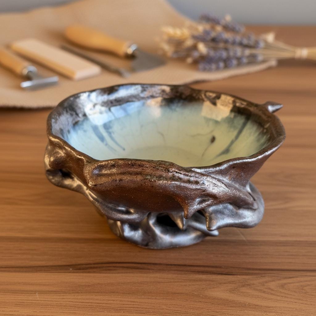 Handmade Organic Ceramic Fruit Bowl / Sculptural Centerpiece / One of a Kind Pottery Bowl