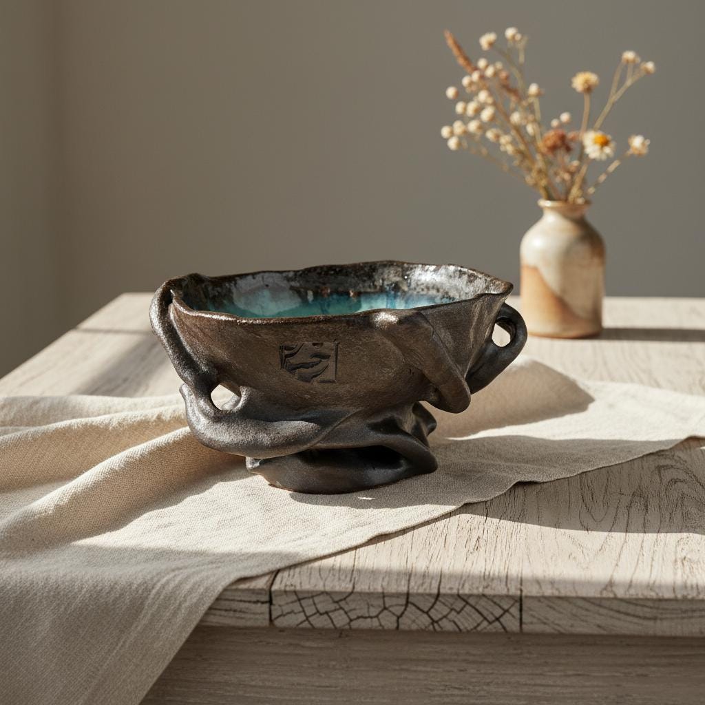 Handmade Organic Ceramic Fruit Bowl / Sculptural Centerpiece / One of a Kind Pottery Bowl
