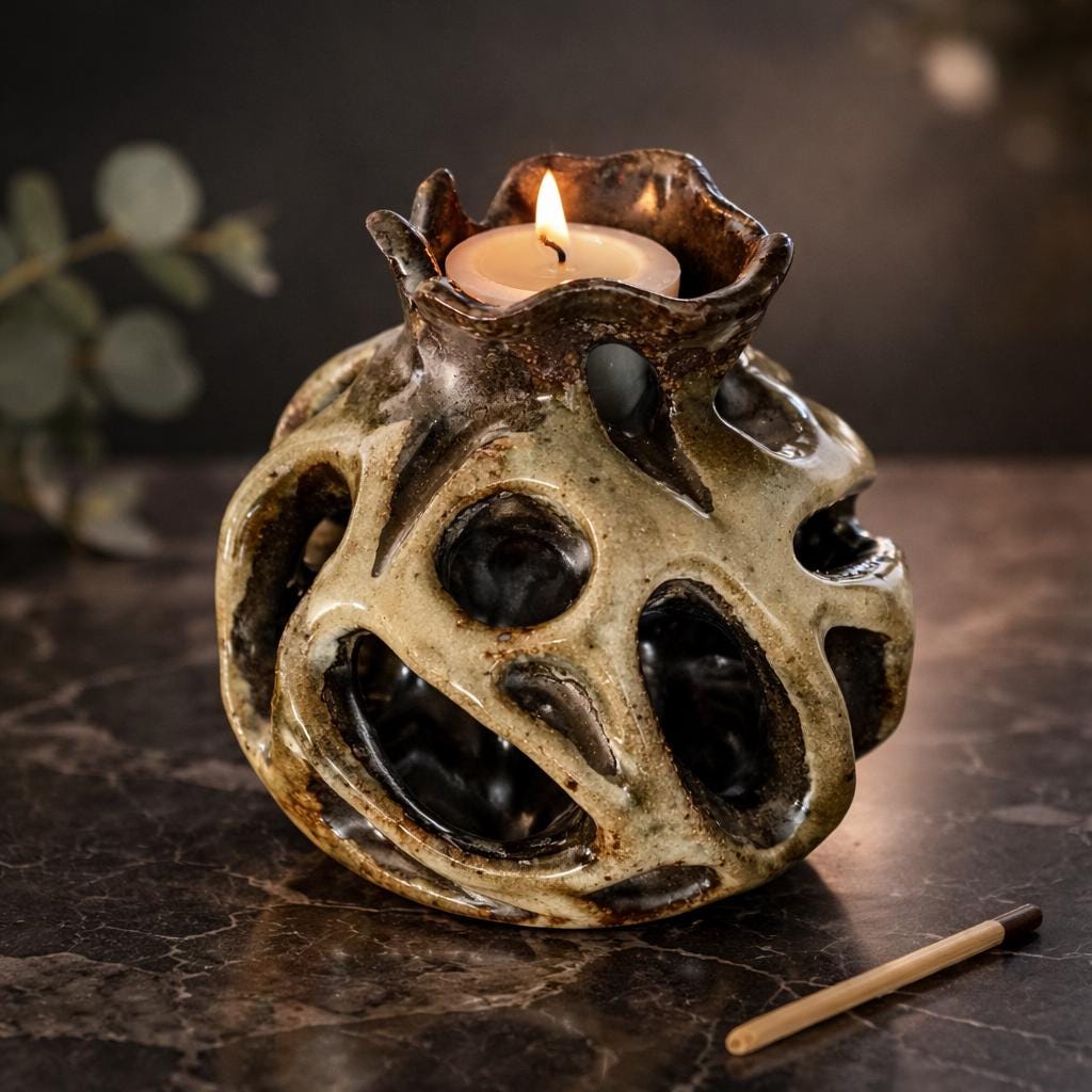 Handmade Sculptural Ceramic Candle Holder | Organic Stoneware | One of a Kind Art Object
