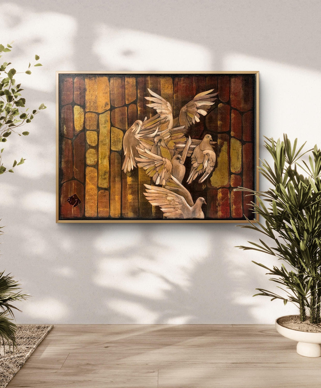 Golden Flight Dove Painting – Textured Acrylic Wall Art (30x40 in)