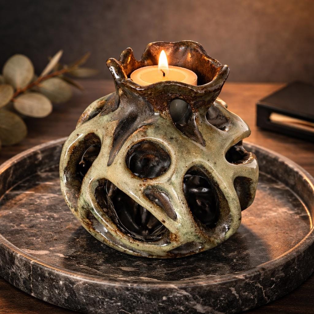 Handmade Sculptural Ceramic Candle Holder | Organic Stoneware | One of a Kind Art Object