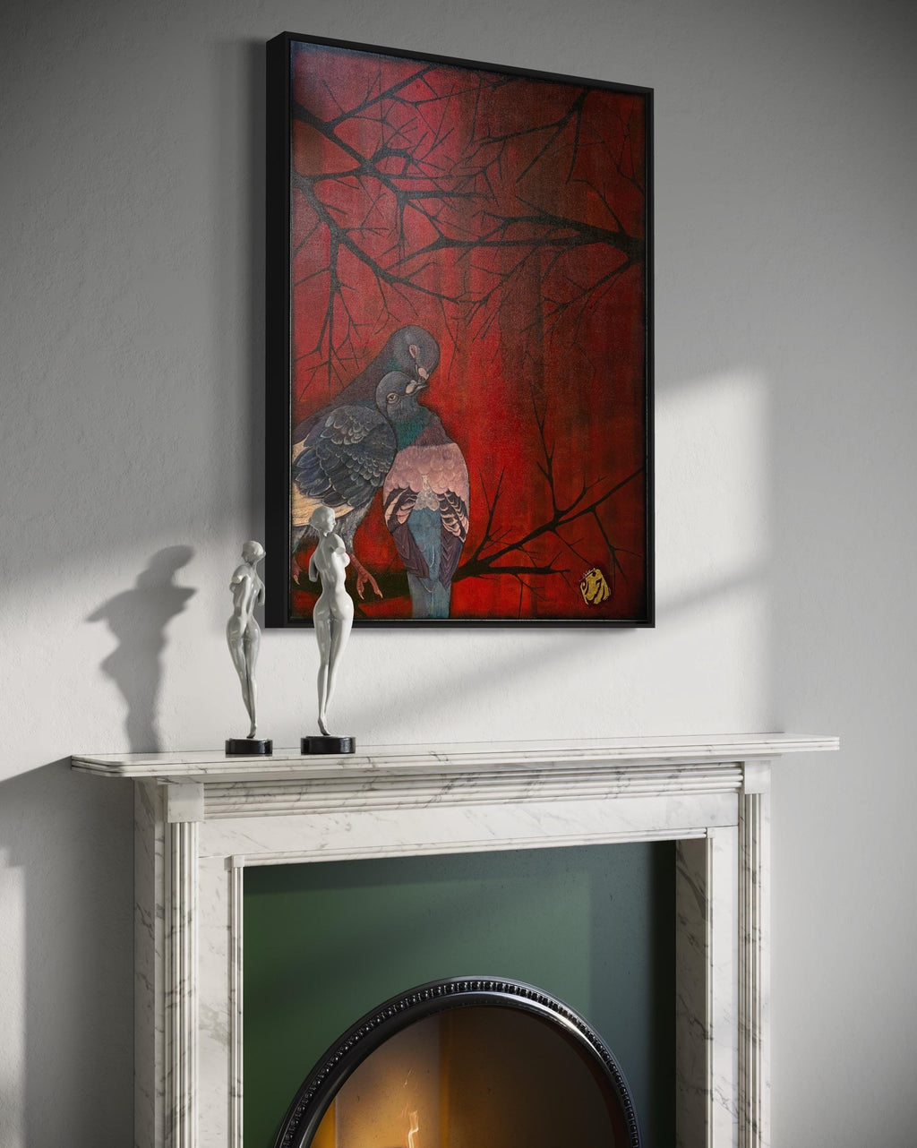 Original Pigeon Acrylic Painting – Red Abstract Nature Art, 30x40