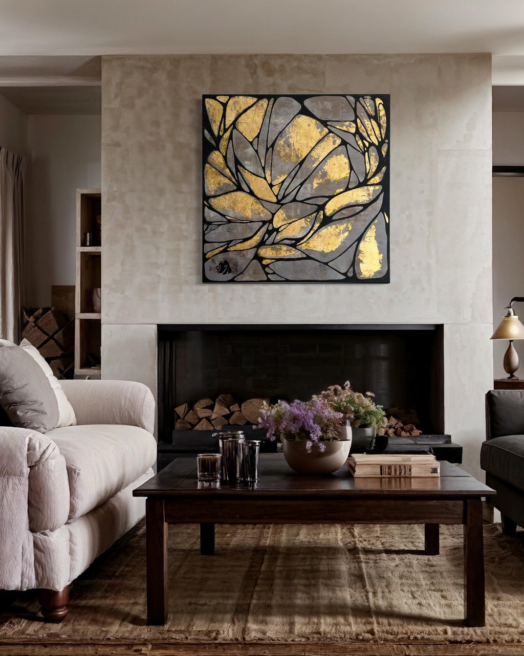 Abstract Gold Leaf Painting on Canvas – Modern Textured Art (36x36 in)