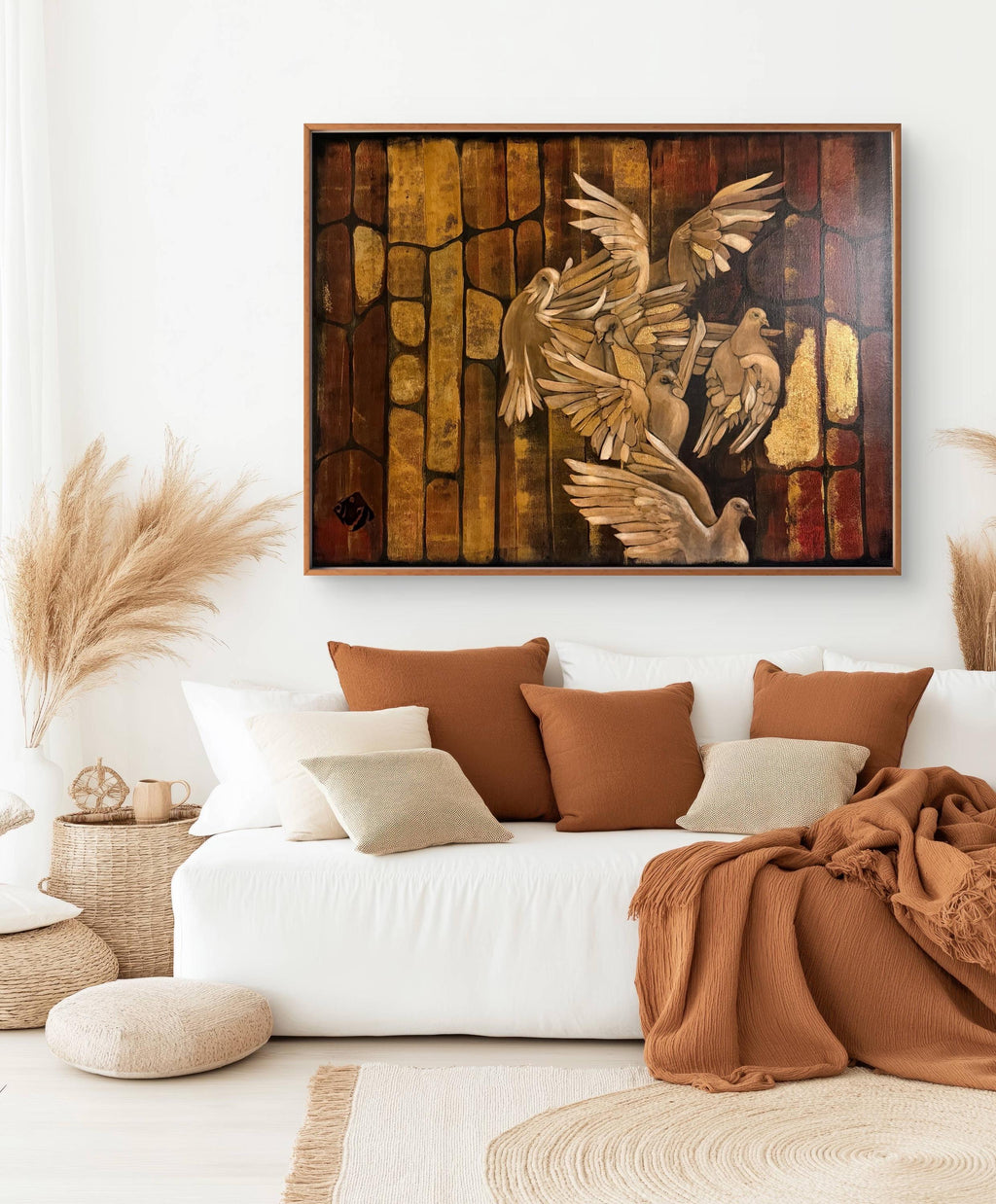 Golden Flight Dove Painting – Textured Acrylic Wall Art (30x40 in)