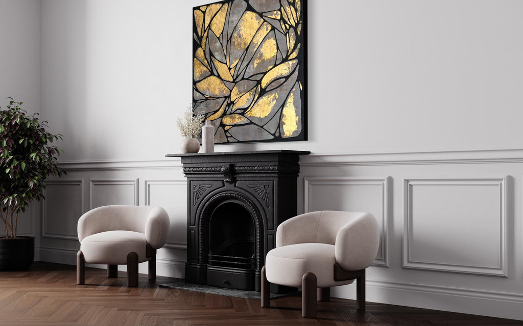 Abstract Gold Leaf Painting on Canvas – Modern Textured Art (36x36 in)