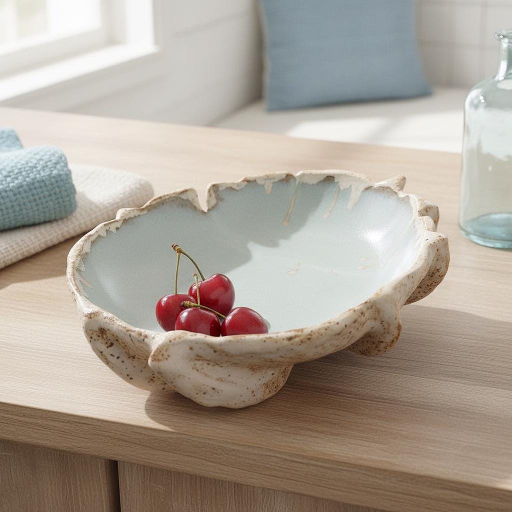 Handmade Organic-Shape Ceramic Bowl – Mint Glaze | Unique Decorative Dish
