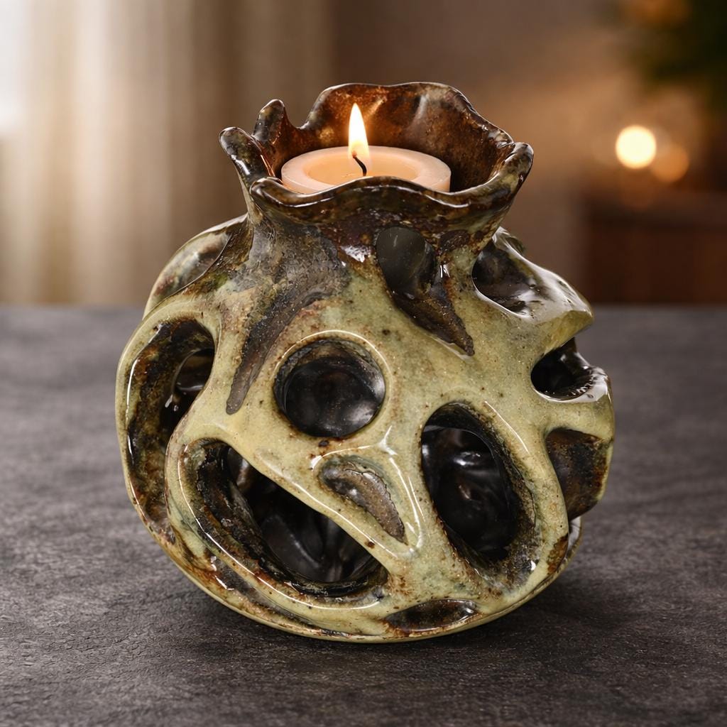 Handmade Sculptural Ceramic Candle Holder | Organic Stoneware | One of a Kind Art Object