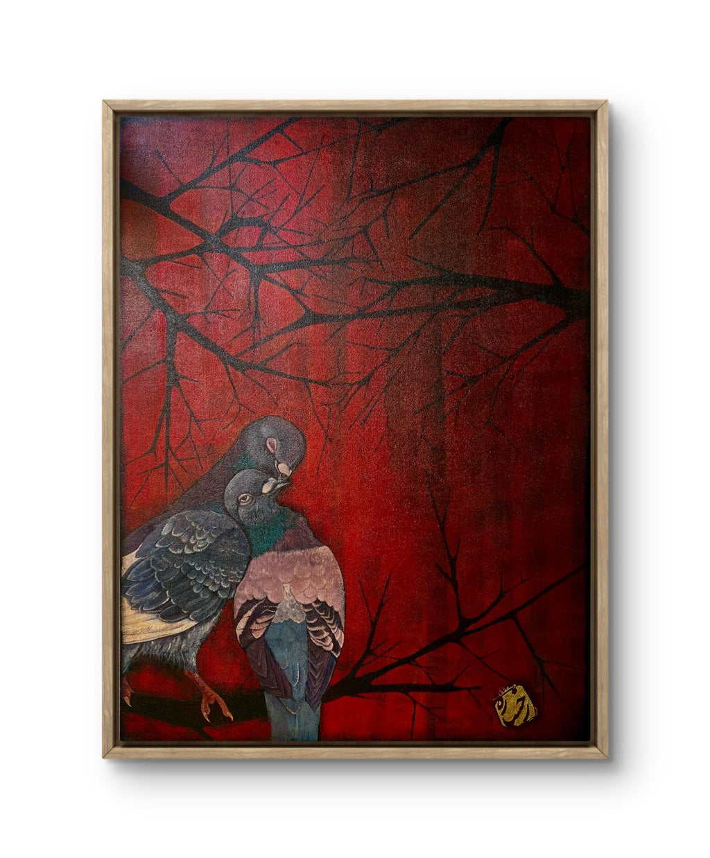 Original Pigeon Acrylic Painting – Red Abstract Nature Art, 30x40