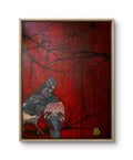 Original Pigeon Acrylic Painting – Red Abstract Nature Art, 30x40