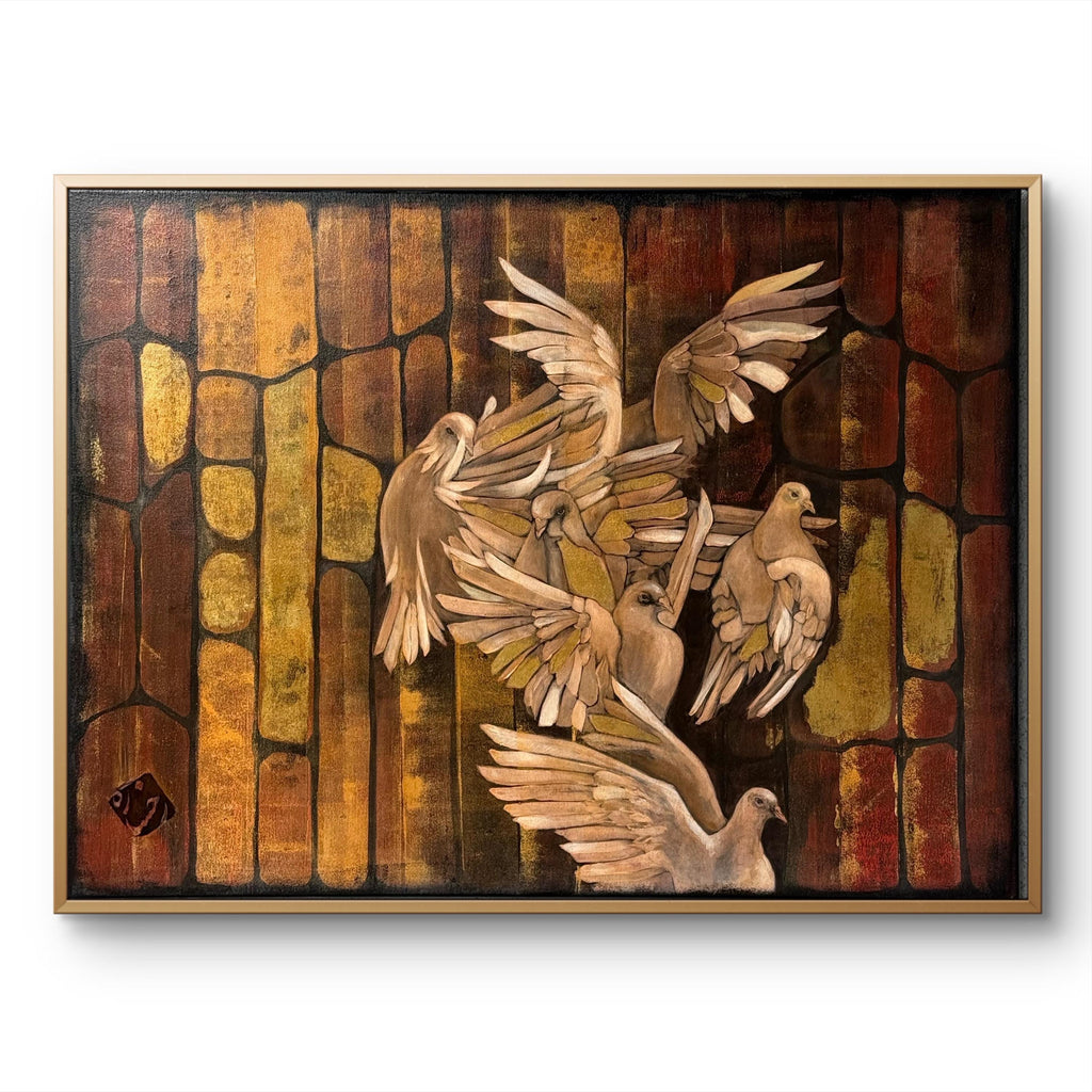 Golden Flight Dove Painting – Textured Acrylic Wall Art (30x40 in)
