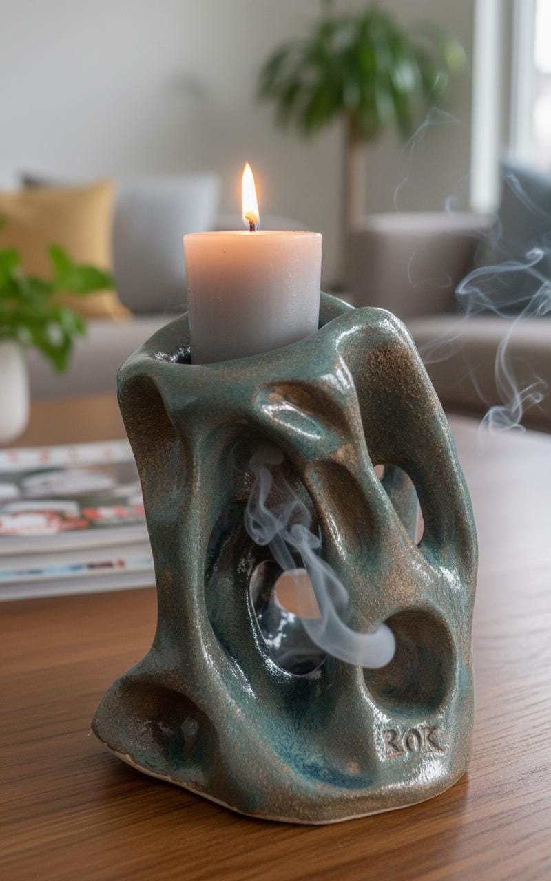 Handmade Ceramic Candle & Incense Holder | Modern Rustic Home Decor | Unique Pottery Gift