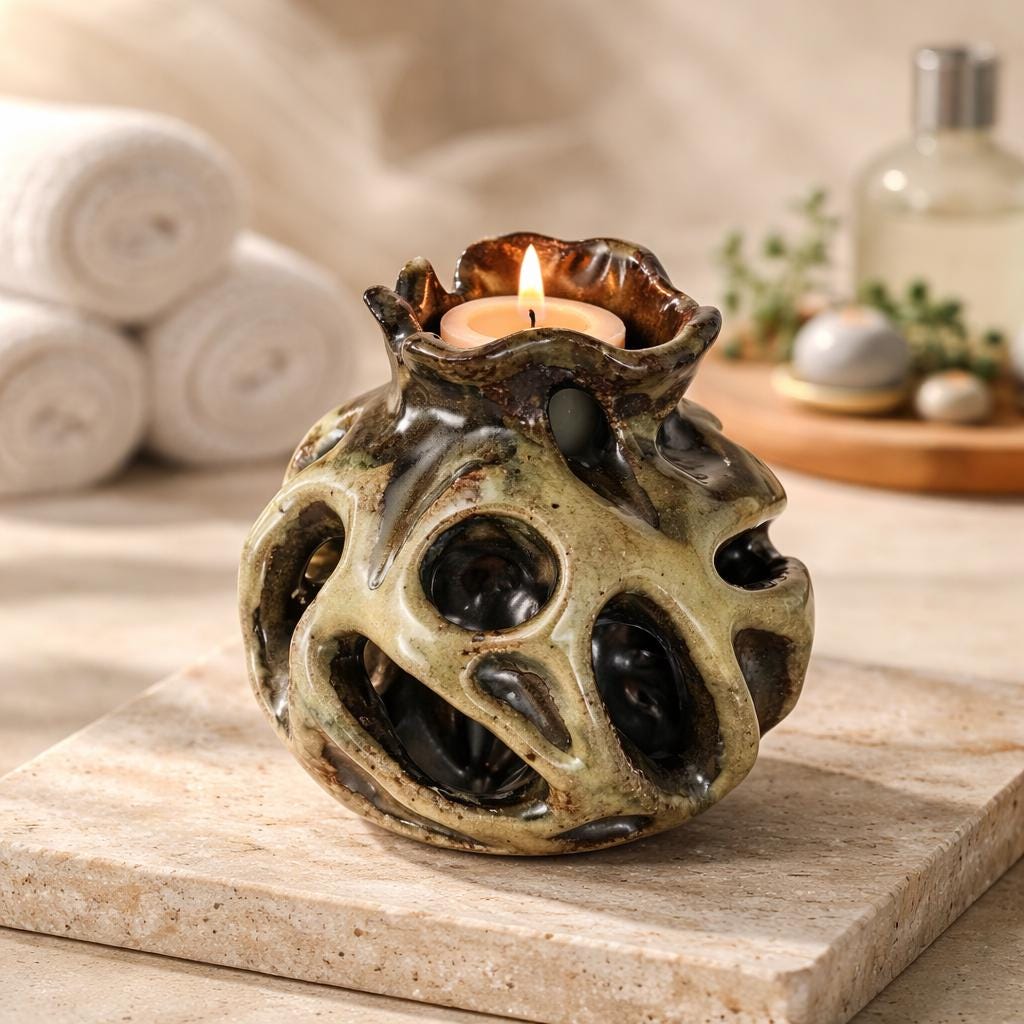 Handmade Sculptural Ceramic Candle Holder | Organic Stoneware | One of a Kind Art Object