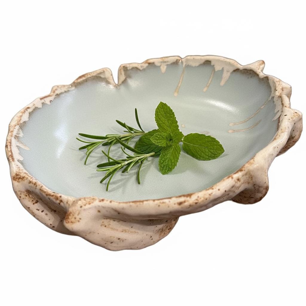 Handmade Organic-Shape Ceramic Bowl – Mint Glaze | Unique Decorative Dish