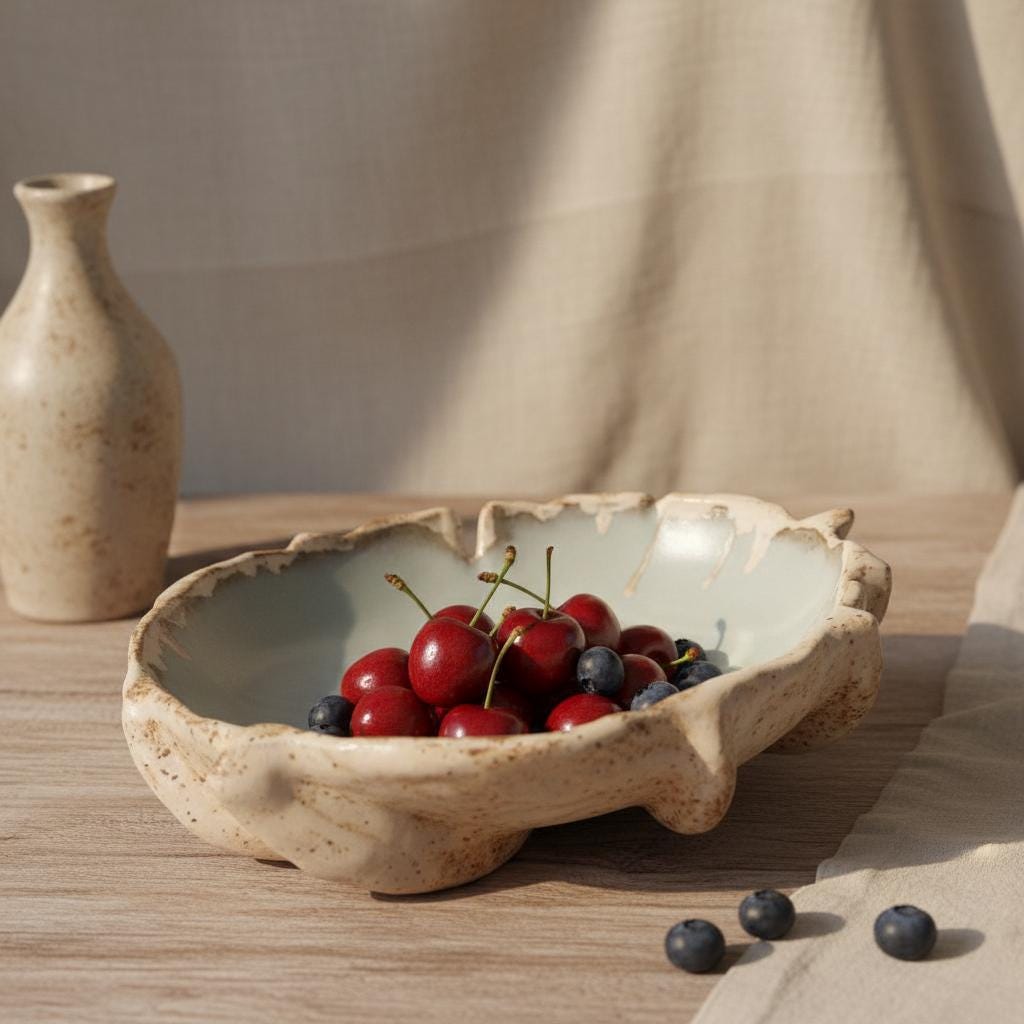 Handmade Organic-Shape Ceramic Bowl – Mint Glaze | Unique Decorative Dish