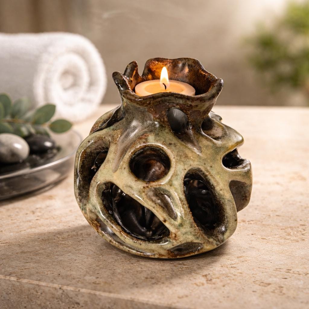 Handmade Sculptural Ceramic Candle Holder | Organic Stoneware | One of a Kind Art Object
