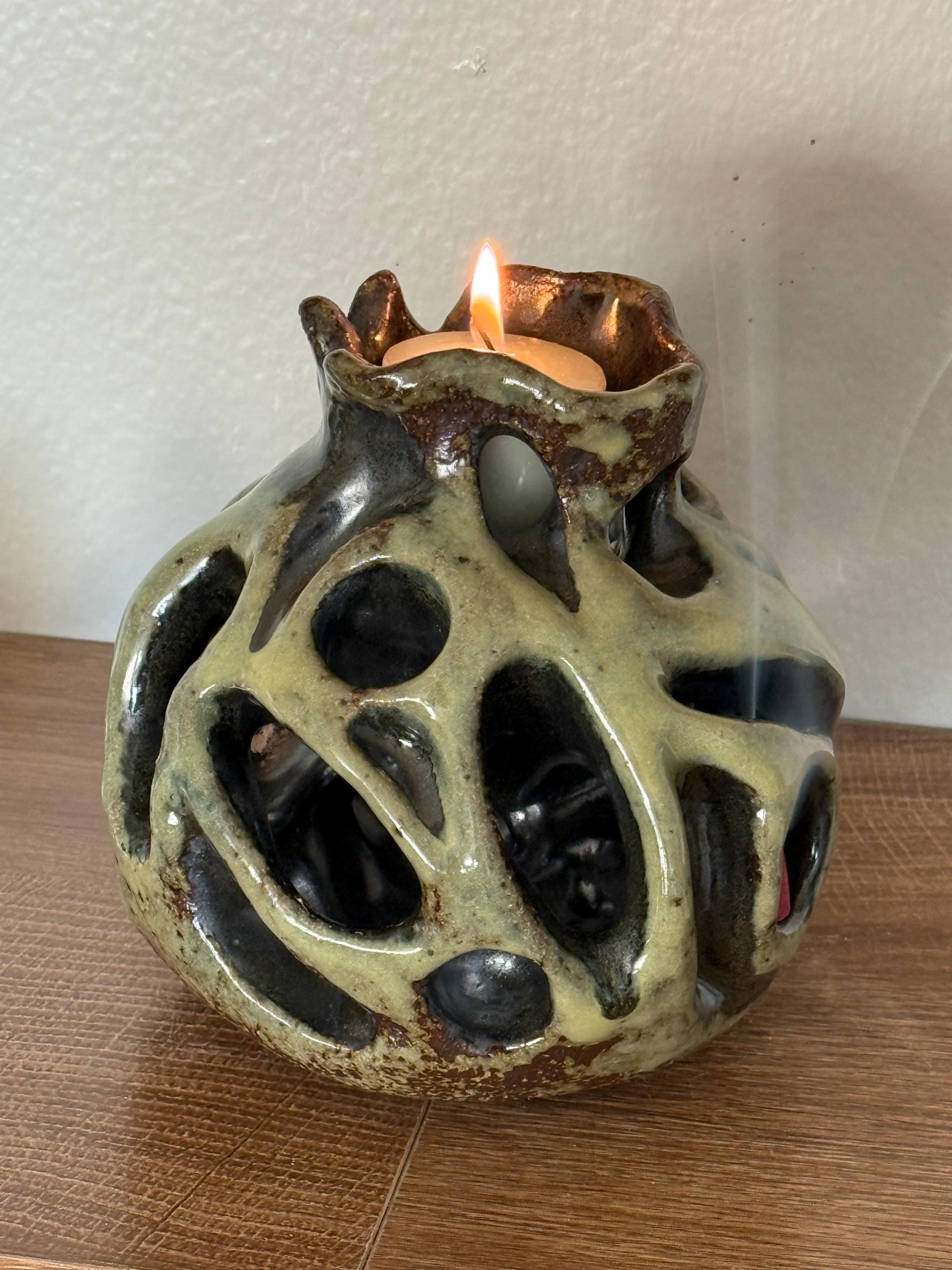 Handmade Sculptural Ceramic Candle Holder | Organic Stoneware | One of a Kind Art Object