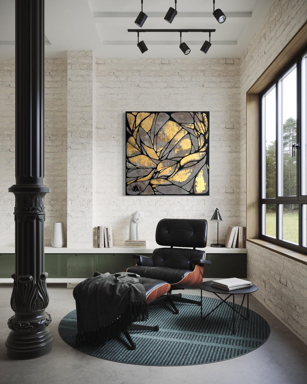 Abstract Gold Leaf Painting on Canvas – Modern Textured Art (36x36 in)