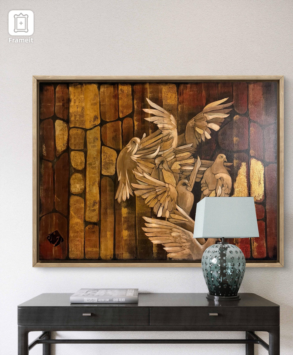 Golden Flight Dove Painting – Textured Acrylic Wall Art (30x40 in)