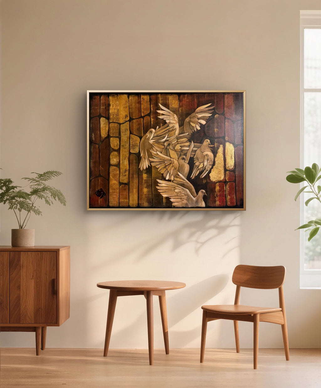 Golden Flight Dove Painting – Textured Acrylic Wall Art (30x40 in)