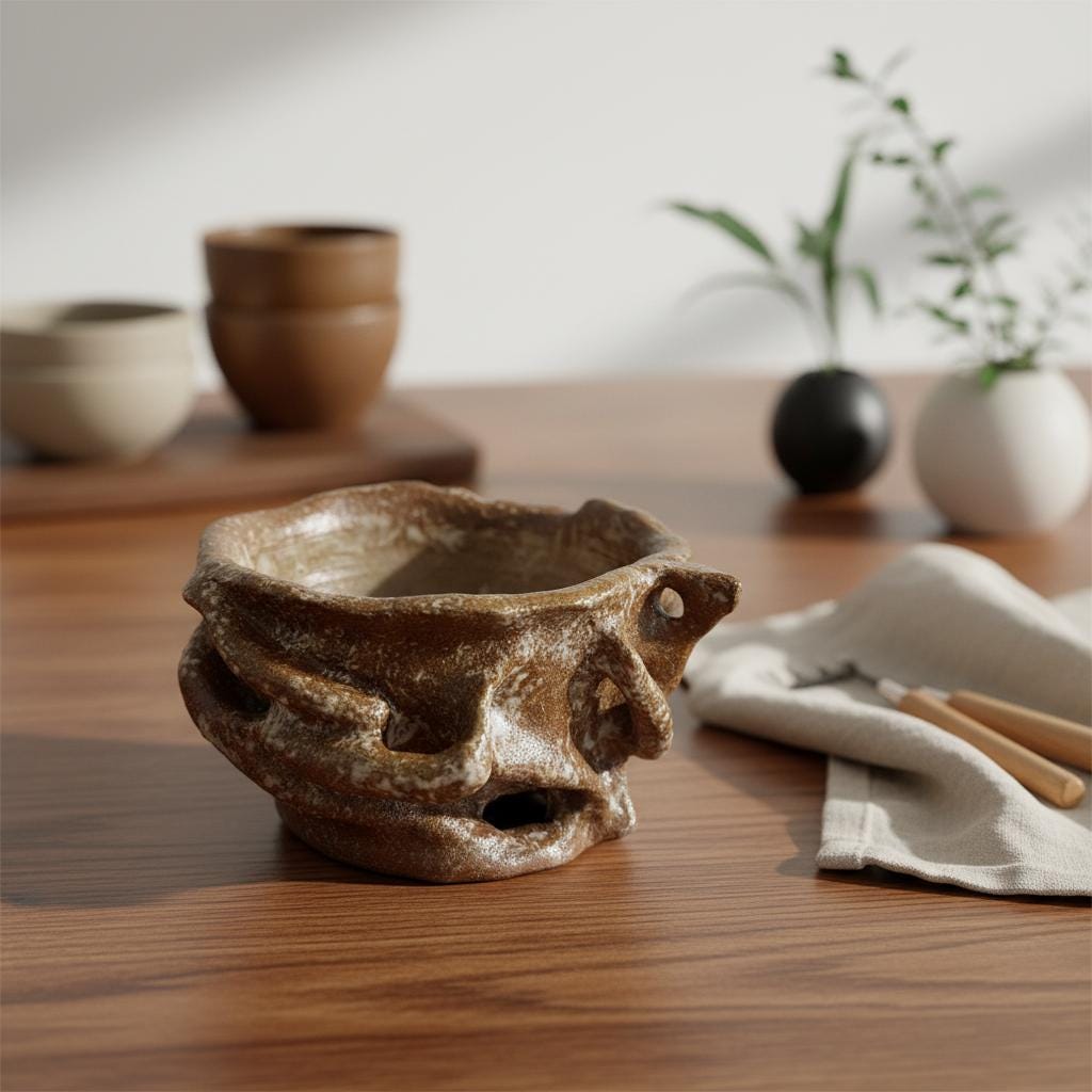 Handmade Sculptural Ceramic Bowl | Organic Stoneware Vessel | Wabi-Sabi Pottery | One of a Kind Art Piece