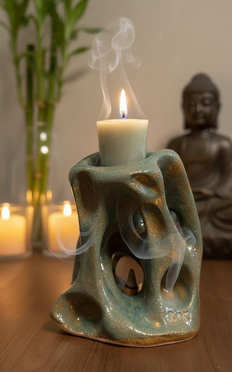 Handmade Ceramic Candle & Incense Holder | Modern Rustic Home Decor | Unique Pottery Gift